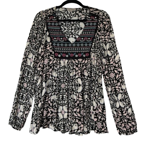 Wonderly Tops - Wonderly Shirt Womens‎ M Black Boho Cottagecore Peasant Festival Coastal Cowgirl